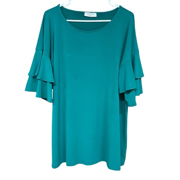 Zenana Outfitters Tops - Zenana Green Ruffle Sleeve Boho Style Tunic XL